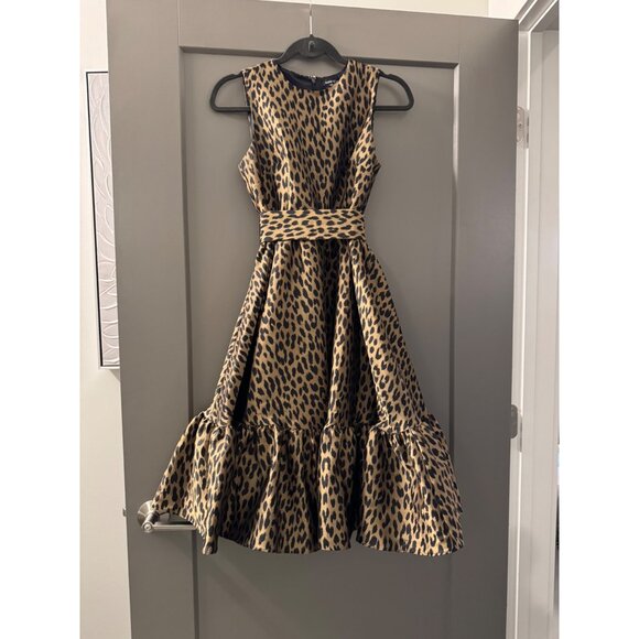 Kate Spade Leopard Print Brocade Fit & Flare Dress With Bow Tie Back - Picture 4 of 6